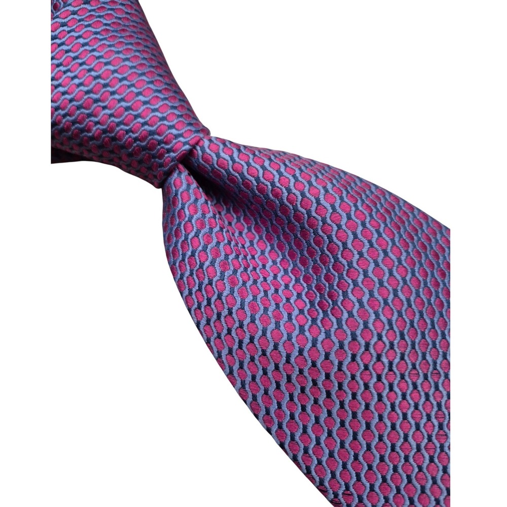 Charvet Place Vendôme Mens Silk Tie Pink Blue Geometric Weave Pattern France